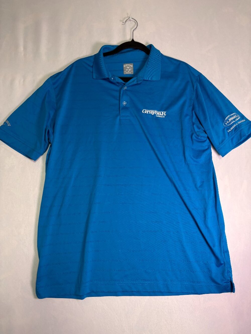 Callaway Opti-Dri Men's XL Blue Striped Golf Polo Graybar Hubbell Logos